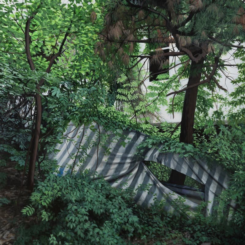 김희연_Shade of the Woods · 린넨에 아크릴 · 150x150cm · 2018 · Shade of the Woods