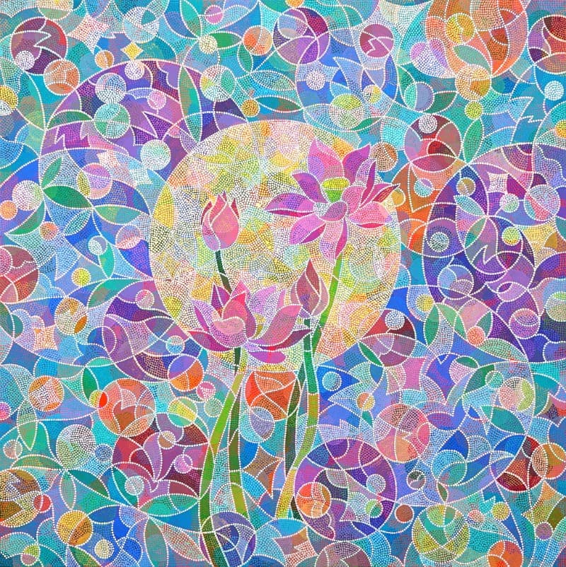도원의 꽃 10 · 캔버스에 아크릴 · 91 x 91 cm · 2019 · Flower in Paradise 10 · Acrylic on canvas