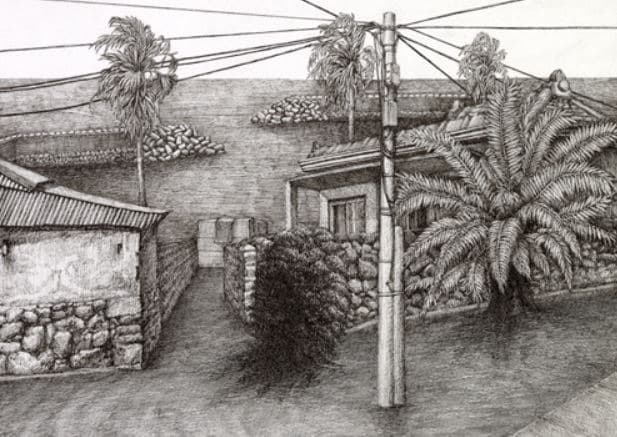우연히 마주친 –바람이 분다 · 종이에 연필_ 펜 · 24×324cm · 2019 · Wind blows · Pen drawing