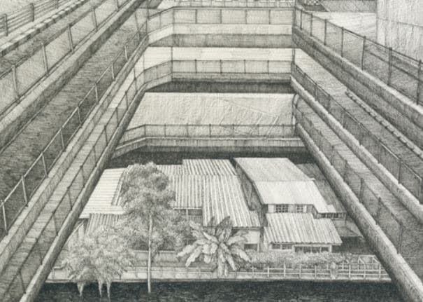 우연히 마주친 – 장소없는 공간 · 종이에 펜 · 24×32cm · 2018 · Spotless space · Pen drawing