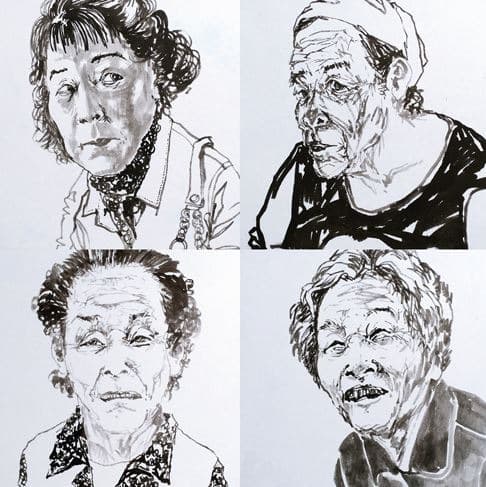 여면(女面) · 순지에 수묵 · 120×120cm · 2018 · woman's face