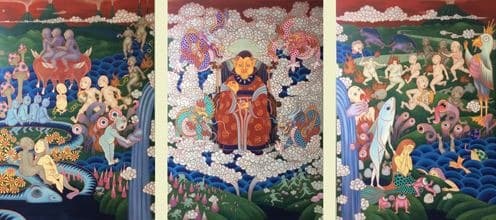 서서히 드러나는 꿈 · 순지 5배접에 채색 · 194×390cm · 2018~9