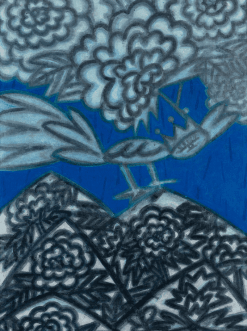 변미영_유산수 · 장지에 아크릴채색 · 213×130cm · 2019