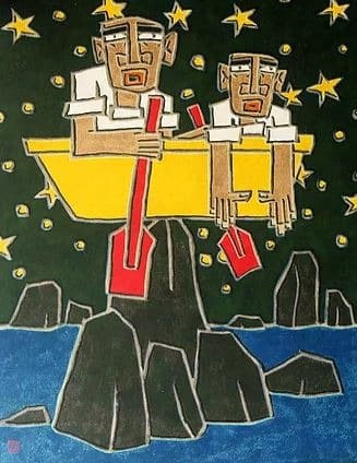 현덕식-나만 믿어!#3 · 장지에 먹, 안료, 염료, 콩즙, 옻칠 · 90.9×65.2㎝ · 2019