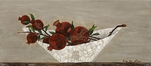 내 마음의 정원-석류 · 나무에 옻칠재료기법 · 27x60.5cm