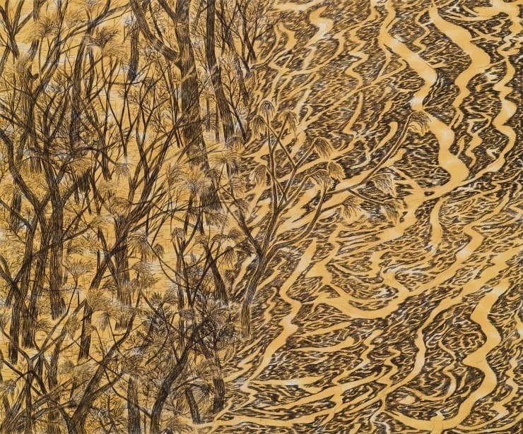 아직 겨울 · 장지에 채색 및 볼펜 · 73cm x 60.5 cm · 2018 · Winter