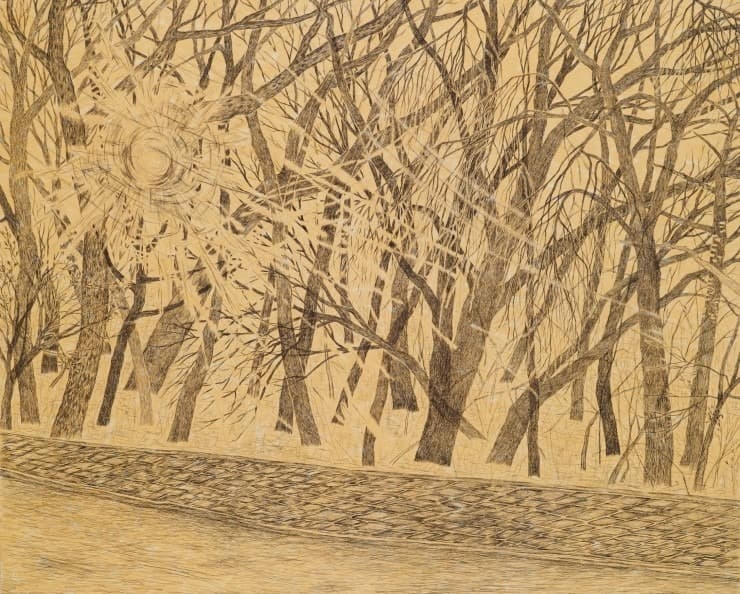마른오후 · 장지에 채색 및 볼펜 · 163x130cm · 2018 · late fall