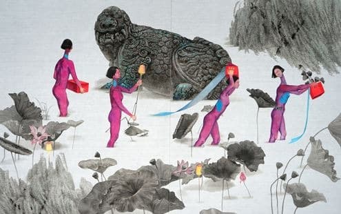 몰입-나를 지켜주는것 · 천에 분채 · 117×183cm · 2019 · Immersion-protecting me