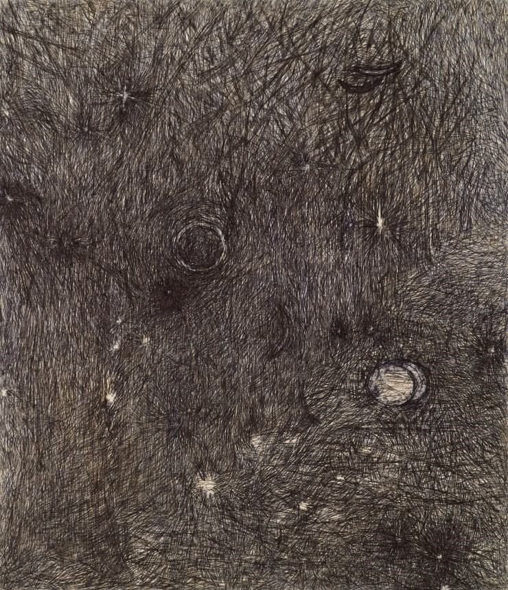 밤과 밤 · 장지에 채색 및 볼펜 · 45cm x 53cm · 2018 · Night and night