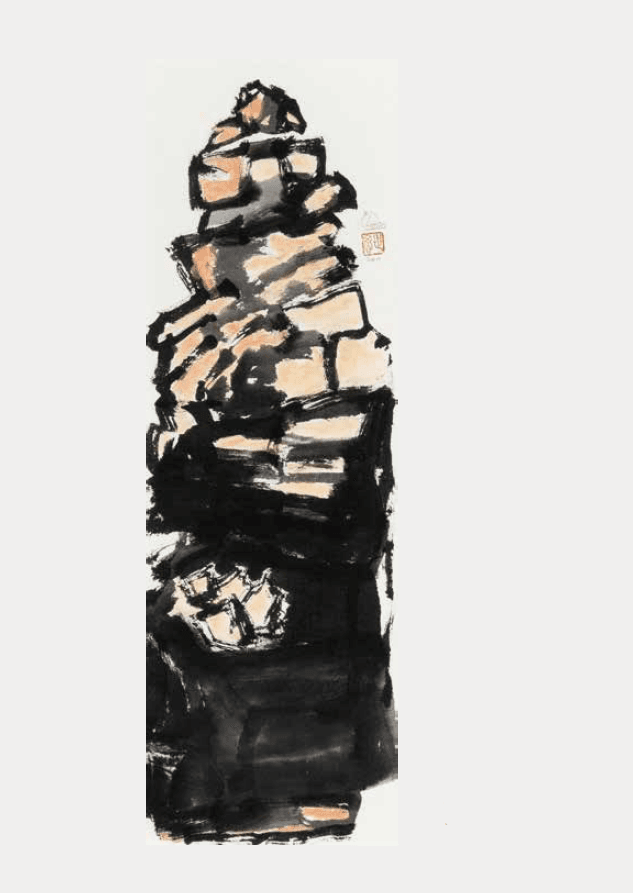 바위 · 한지에 먹,흙 · 92 x31cm · 2011 · Rock