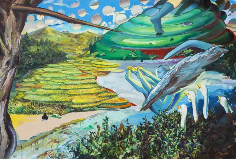 정수정_땀은 바다가 된다2 · 캔버스에 유화 · 130.3cmx193.9cm · 2019 · Sweat becomes a sea2 · oil on canvas