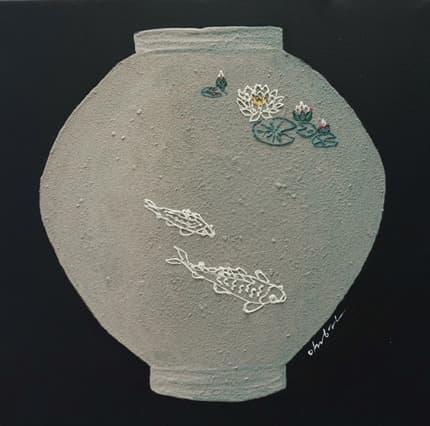 생명(물고기와 연꽃) · Mixed Media · 32x32cm · 2019 · Life · Mixed Media