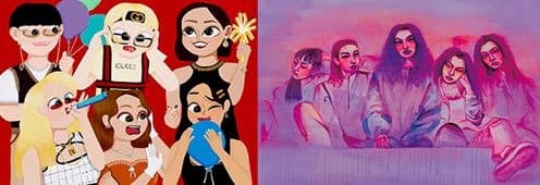 (왼)강은지,Graduation · (오)정가은,이야기 하자면 길어 · 전시작품 중 일부 · Graduation · It's a long story.