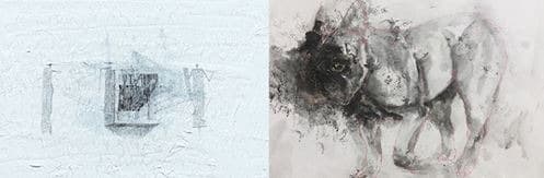 (왼)김민주,기계_불완전 전환 · (오)김재경,불편한 산책 · 전시작품 중 일부 · Machine_incomplete transition · Uncomfortable walk