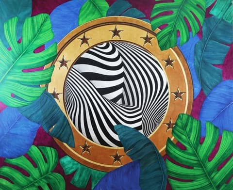 사유림1 · 비단에 수묵채색과 혼합재료 · 162.2x130.3cm · 2019 · A private forest 1