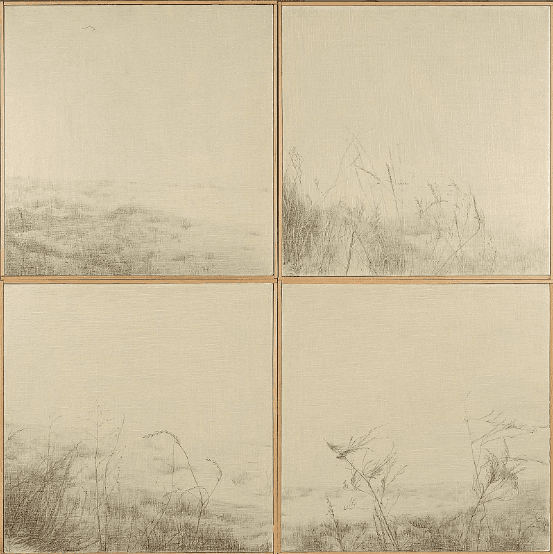 詩 · oil pencil on canvas · 40x40cm x 4pieces · 2004 · Poem · oil pencil on canvas
