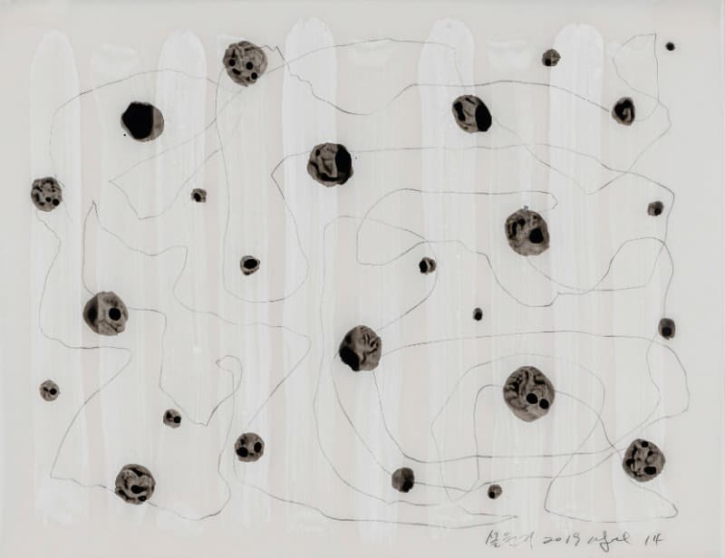 14 · mixed media on polyester film · 22X28cm · 2019 · 14 · mixed media on polyester film