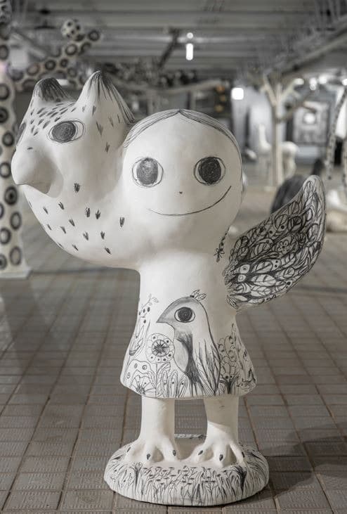 수리부엉이와 나와 밤에 · 혼합재료 · 100×110×60cm · 2019 · At night with the Suri owl and me. · mixed material