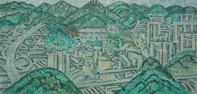 수암동 풍경 · 캔버스에 유채 · 152x326cm · 2011 · Landscape of Suamdong · Oil on Canvas