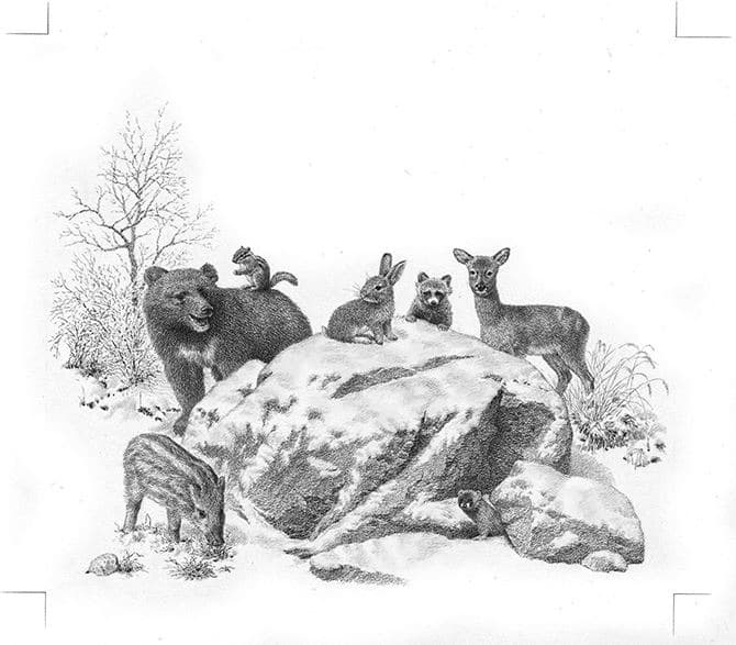 우리끼리 · 종이에 연필 · 25x25cm · 1997 · Between us · Pencil on Paper