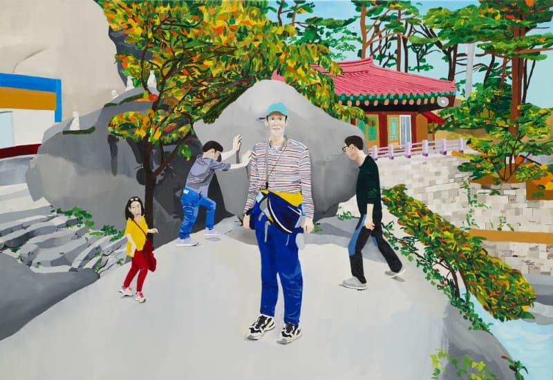 흔들바위 앞에서 · Acrylic on Canvas · 116.8 x 80.3cm · 2018 · In front of a rock · Acrylic on Canvas