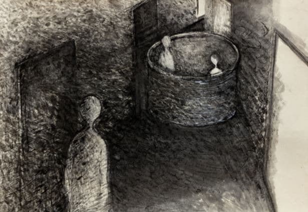 작가를 찾는 등장인물 · 한지에 수묵, 목탄 · 49×69cm · 2018 · Character in search of an Author