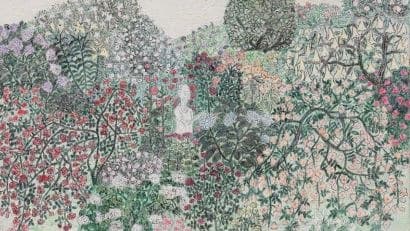 정원과 노인 · 캔버스에 혼합재료 · 30 x 53 cm · 2017 · garden and old man · mixed materials on canvas