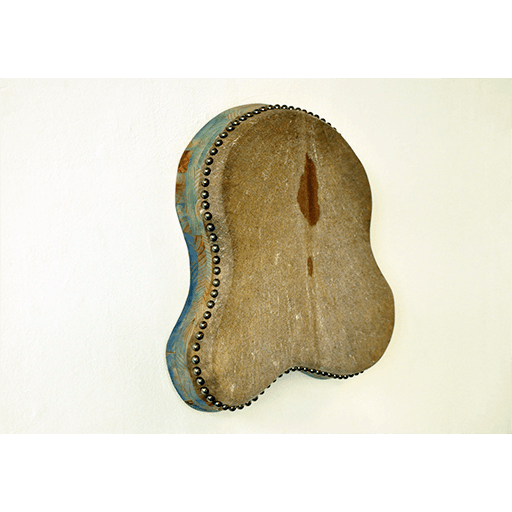 Long Gibbous(stranger) · Wood, gouache, cow leather, metal · 65x50x17cm · 2019 · Long Gibbous(stranger) · Wood, gouache, cow leather, metal
