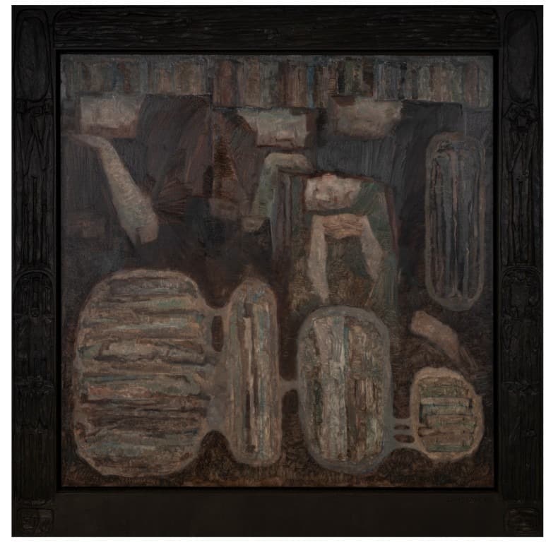 슬픔의 심연속 사람들 · 캔버스에유채, 나무에 조각액자 · 137x137cm · 2019 · people in an abyss of grief