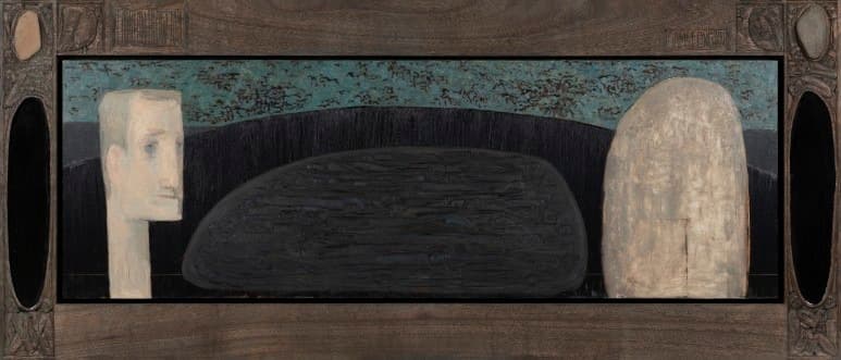 나의 심연 · 캔버스에 유채, 나무에 조각 액자, 크리스탈레진, 자연석 · 176x76cm · 2019 · My abyss
