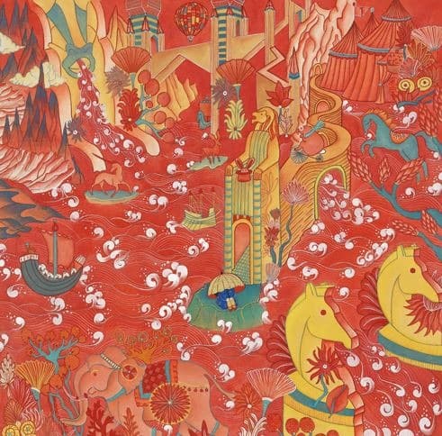 The Dreaming Wanderer · 비단에 진채 · 50×50cm · 2019 · The Dreaming Wanderer · deep-color pigment on silk