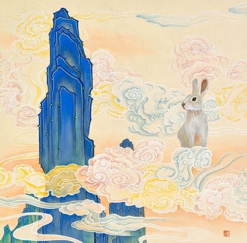 앨리스의 구름궁전 · 비단에 진채 · 50×50cm · 2019 · Alice's Cloud Palace · deep-color pigment on silk