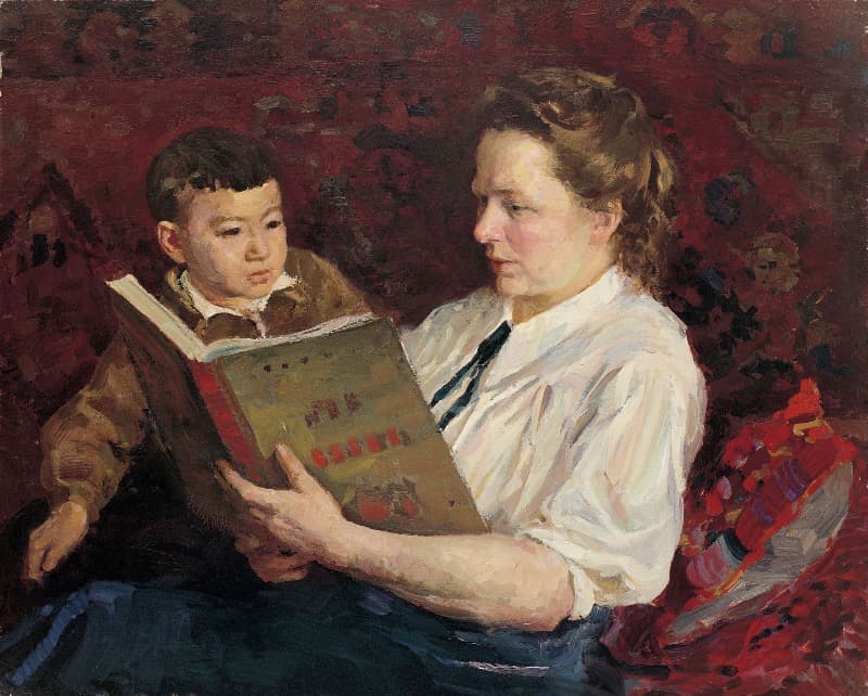 아내와 아들의 초상 · 캔버스에 유채 · 60x74.5cm · 1951 · Portrait of Wife and son · Oil on canvas