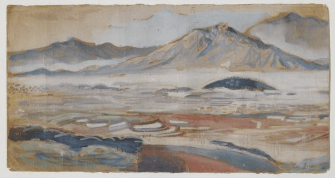 경주풍경 · 종이 위에 수채화 · 25.5x48.5cm · 1938 · Landscape of Gyeongju · watercolor on paper