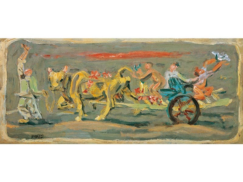 이중섭 길 떠나는 가족 · 종이에 유채 · 29.5 x 64.5 cm · 1934