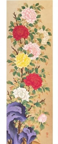 윤숙정_궁모란도 · 한지에 동양화 채색 · 137x45cm · Yoon Sook-Jung_GungMoRanDo · Oriental painting on Korean paper