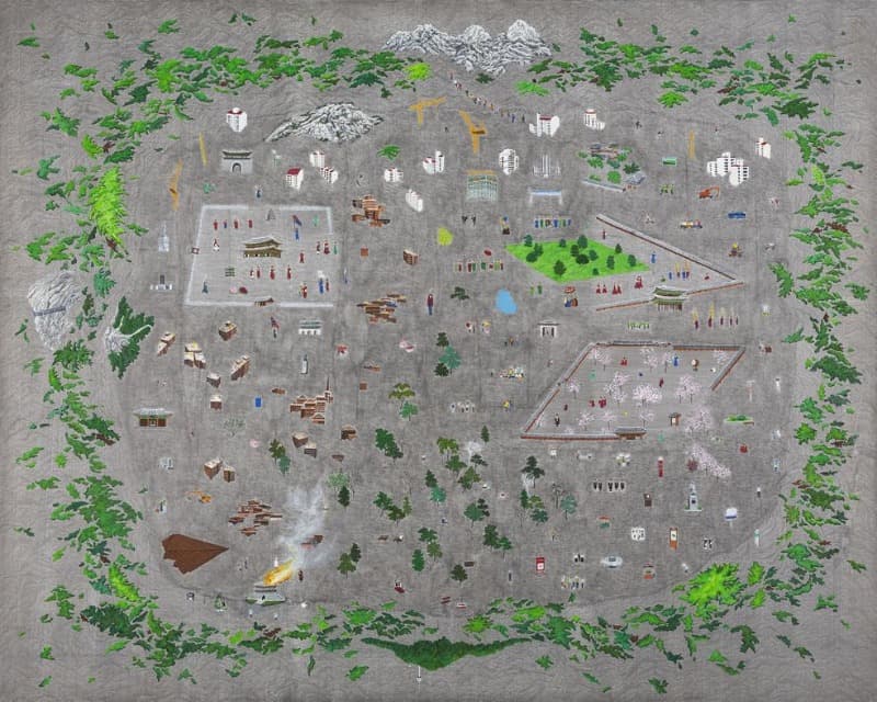 김봄 <2008년 2월 10일 북한산하> · 캔버스에 먹, 아크릴릭 · 181x227cm · 2008