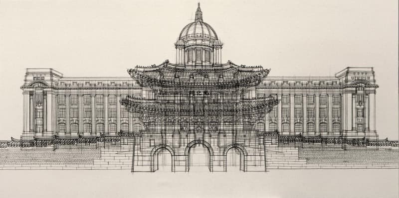 이여운 <기념비_광화문> · 캔버스천에 수묵 · 81×162cm · 2017
