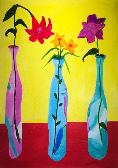 신수원_담아내다 · 캔버스에 아크릴릭, 오일 파스텔 · 71.0x49.5cm · 2009 · Sin Su-Won_Put Sonething In · Acrylic and Oil on canvas