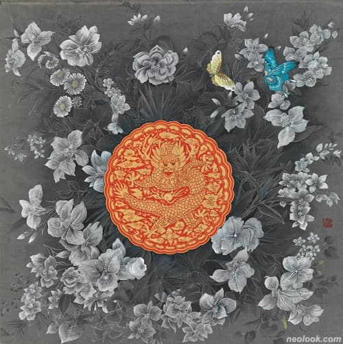 김명희_염원1 · 한지에 분채, 봉채 · 64×64cm · 2019 · Kim Myung-Hee_Wish1 · Boonchae and Bongchae on Korean paper