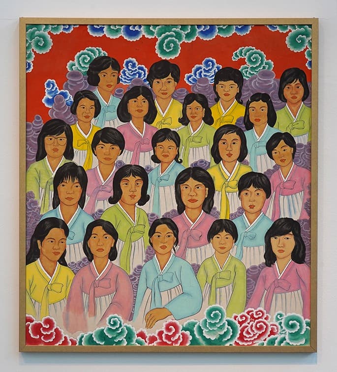 이억배, <그린힐 노동참사 여성노동자 22인 영정도> · 종이에 채색 · 1988