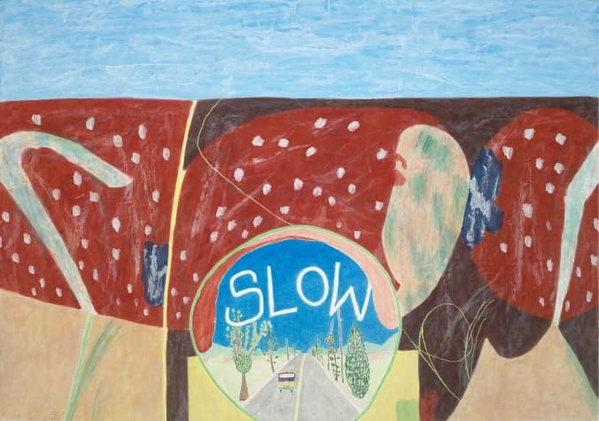 느린 풍경 – 완도길 · 장지에 먹, 분채 · 148cmx213cm · 2019 · Slow Scenery - Wando Road · Color on paper