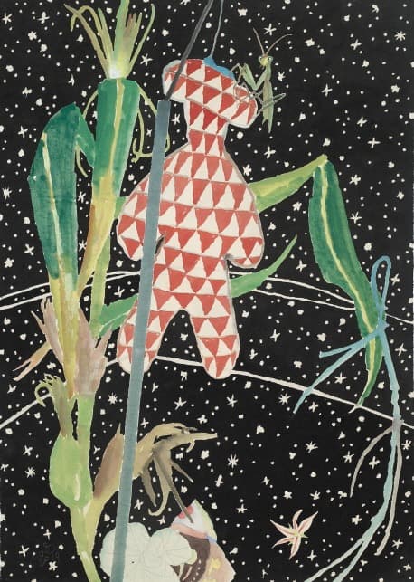 별을 보여드립니다 – 허수아비 · 장지에 먹, 분채 · 108cmx76cm · 2019 · Let me show you the stars - scarecrow · Color on paper