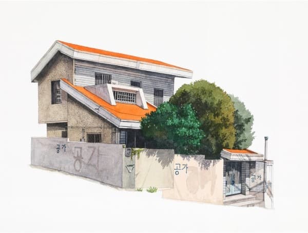 사라지는 집_금강로145번길30 · 종이에 수채 · 30.0x40.0cm · 2019 · Disappearing house_30, Geumgang-ro 145beon-gil · Watercolor on paper