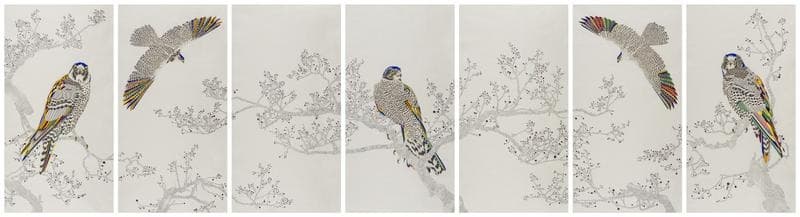 차영석, An elegant Endeavour_156 pencil · Colour pen and water colour on Korean mulberry paper · 142x75cm · 2019 · Cha Young-seok, An elegant Endeavour_156 pencil · Colour pen and water colour on Korean mulberry paper