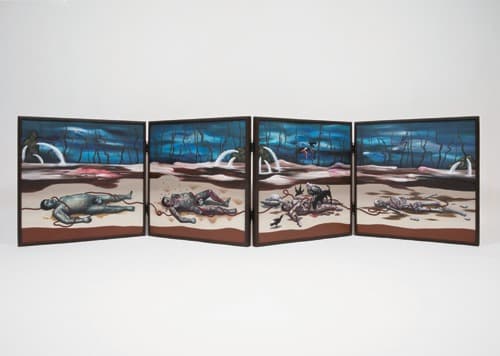 서고운, 사상도(팽창기-붕괴전기-붕괴후기-골격기) · 캔버스에 유채 · 66.9x267.6cm · 2018 · Seo Go-woon, Sasangdo · Oil on canvas