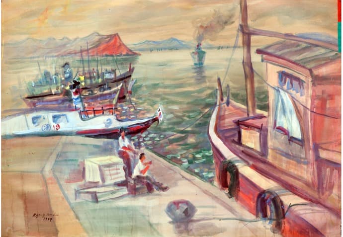 포항의 부두 · 종이에 수채 · 80.3x126cm · 1949 · Dock of Pohang · Watercolours on paper
