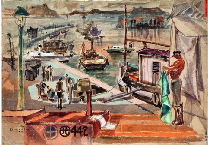 선상에서 · 종이에 수채 · 80.3x100 · 1955 · On board · Watercolours on paper