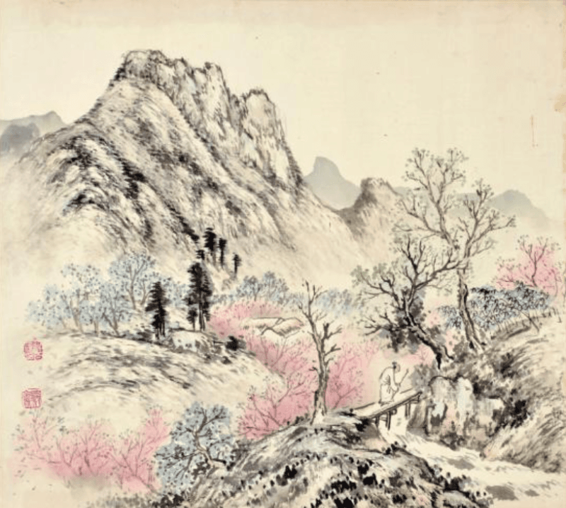 도화산수 - 허백련 · ink and color on silk · 43×48cm · 1952 ©Gwangju MUSEUM OF ART Collections · ink and color on silk