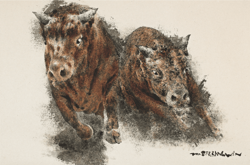 이상원_투 · 한지위에 먹과 유화물감 · 125x82cm · 2000 · The Fighting · ink, oil color on paper